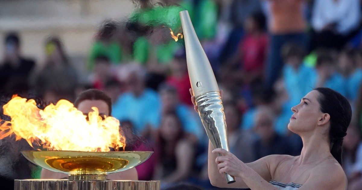 Paris 2024 organizers receive the Olympic fire in Athens