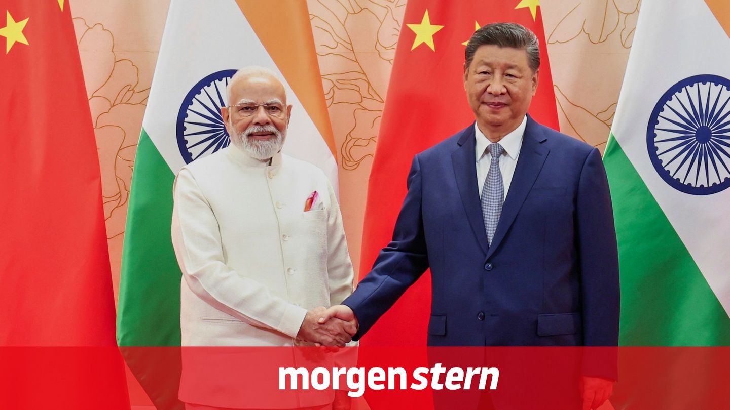 Indiens Premierminister Narendra Modi und Chinas Präsident Xi Jinping geben sich die Hand