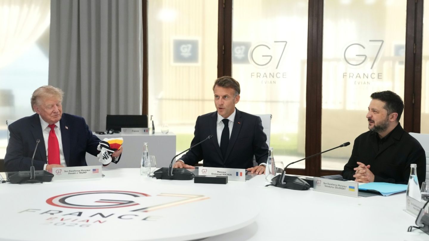 Trump, Macron und Selenskyj beim G7-Gipfel in Evian